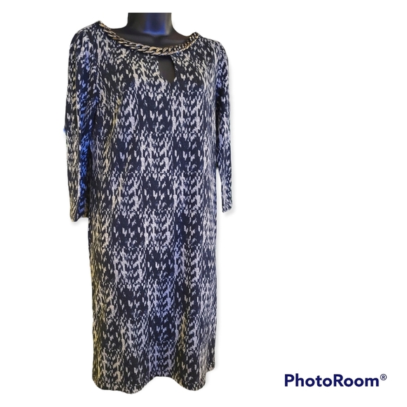 Emma & Michele Black Tunic Dress w Keyhole and Chained Neckline Size M BLK/Gray. - Picture 2 of 4